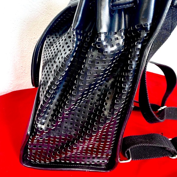 Zara shiny black leather caged cut out backpack purse. - Picture 5 of 11